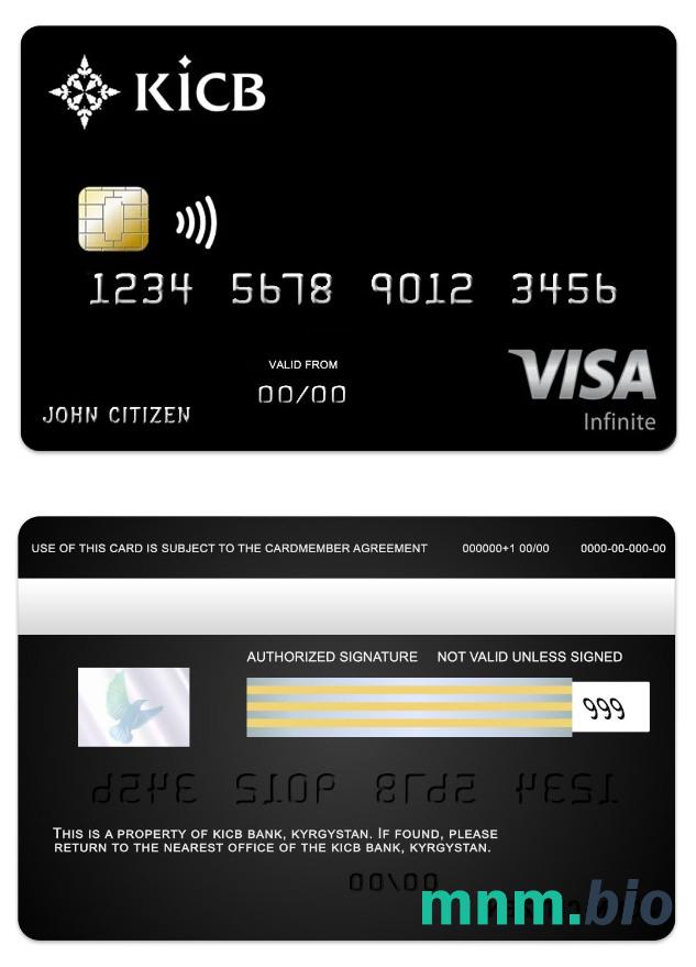 Kyrgystan KICB Bank visa infinite karta przykład w formacie PSD